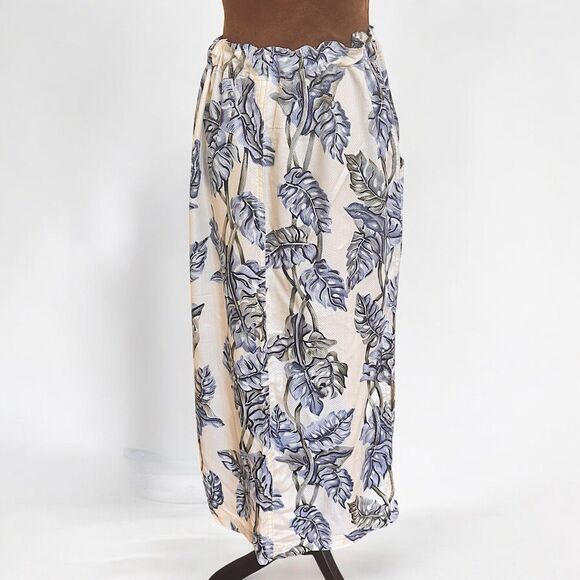 NALU Wahine Hawaiian Luau Cotton Blend Midi Skirt Drawstring L Pockets Tropical - Picture 4 of 12